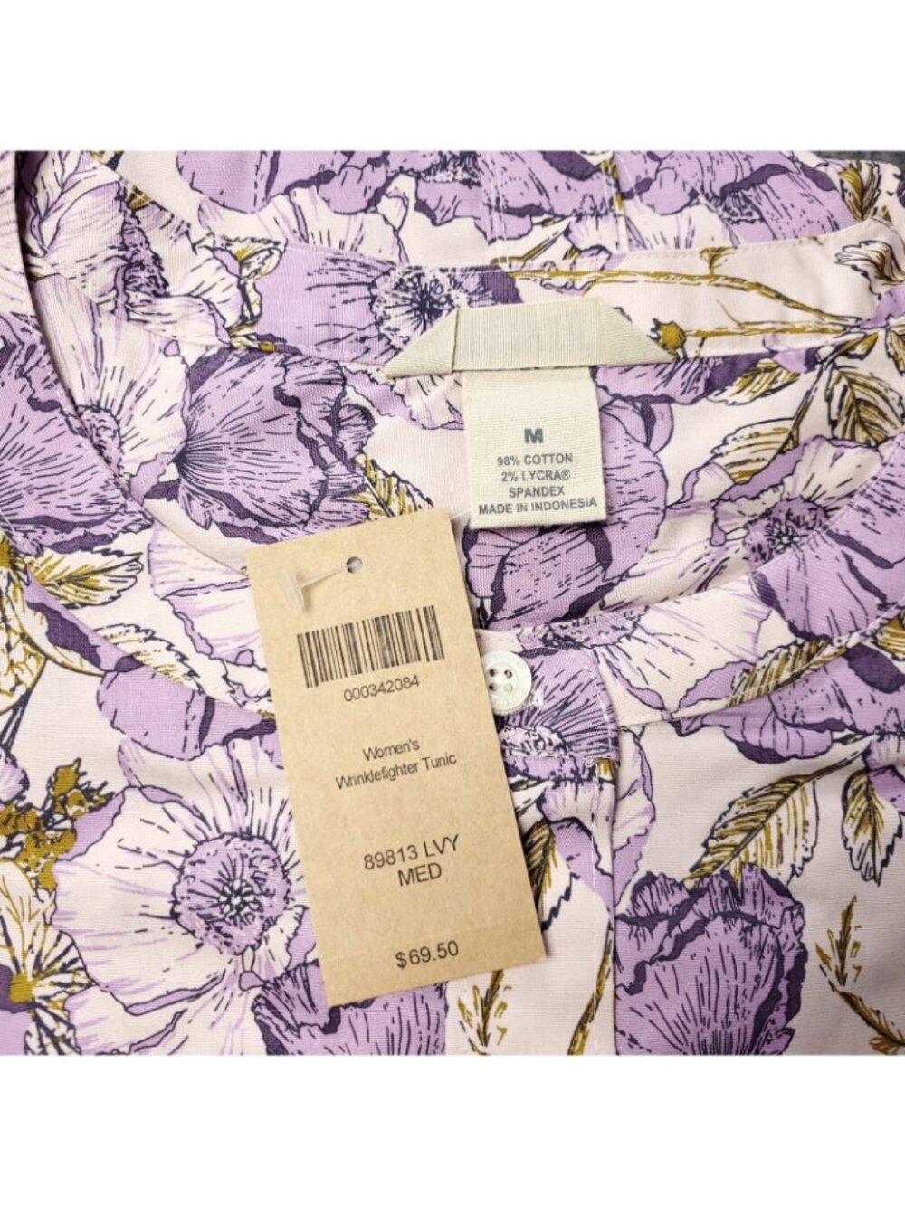 NEW $69.50 Duluth Womens M Medium Floral Wrinkle Fighter Tunic No Gape Purple - Picture 4 of 10